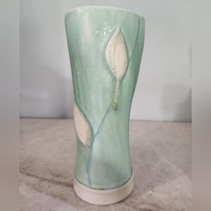 Wrenn Pottery Green Ceramic Vase with Leaf Design
